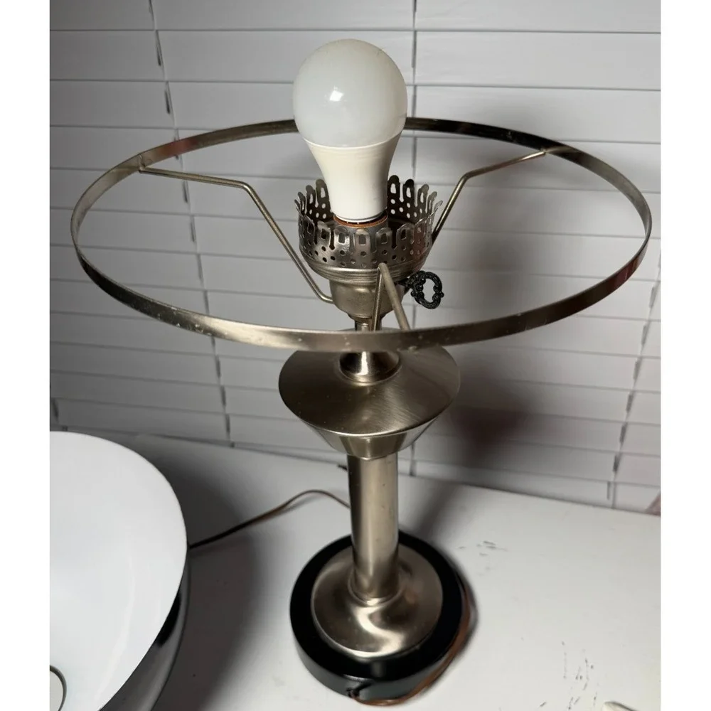 MCM Underwriters Laboratories Hurricane Table Top Lamp Silver Tone Deco